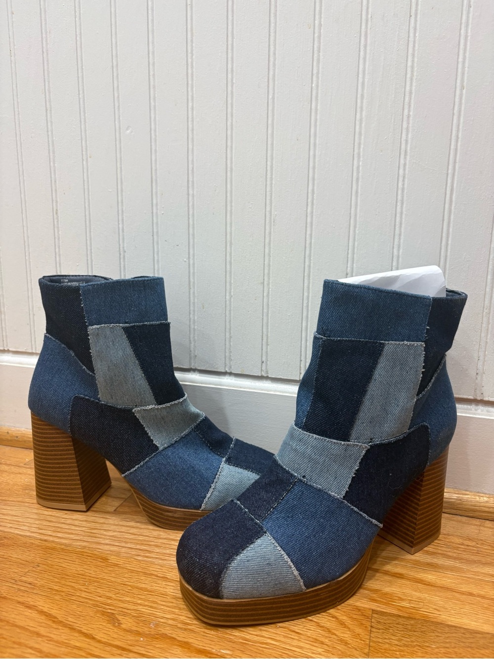 Seychelles Denim Patchwork Platform Ankle Boots - Blue